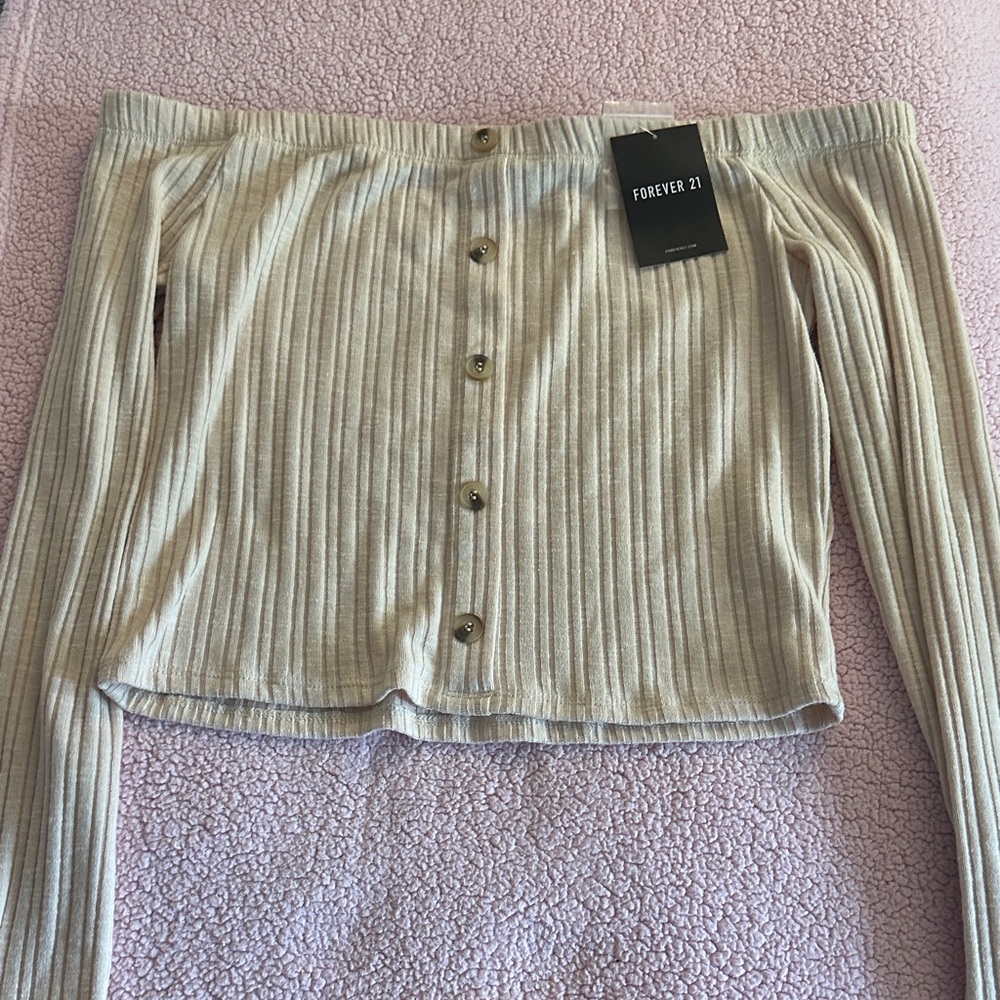 Forever 21 Cream Ribbed Off-Shoulder Top Crop Top new with tags